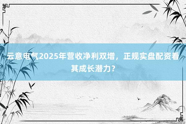 云意电气2025年营收净利双增，正规实盘配资看其成长潜力？