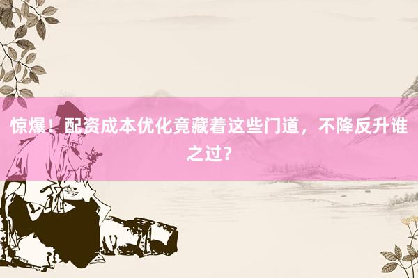 惊爆！配资成本优化竟藏着这些门道，不降反升谁之过？