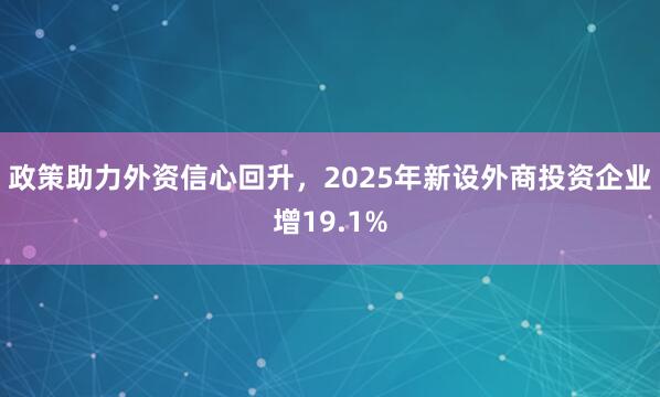 政策助力外资信心回升，2025年新设外商投资企业增19.1%