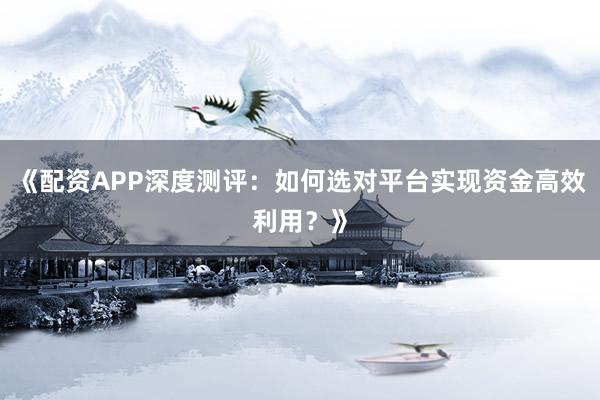 《配资APP深度测评：如何选对平台实现资金高效利用？》