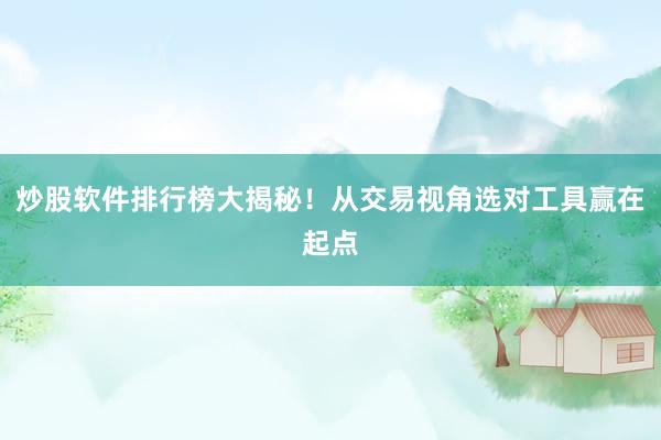 炒股软件排行榜大揭秘！从交易视角选对工具赢在起点
