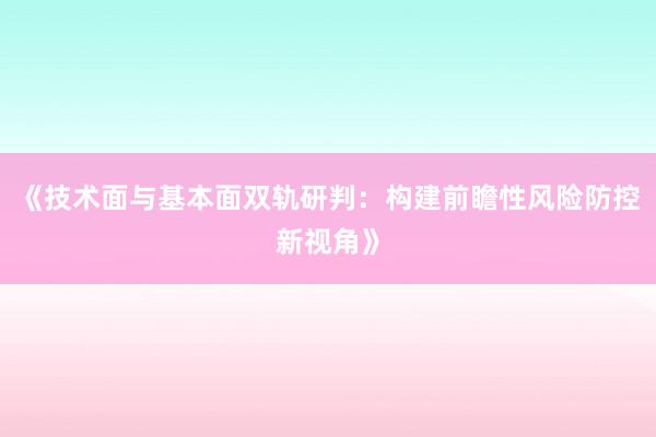 《技术面与基本面双轨研判：构建前瞻性风险防控新视角》