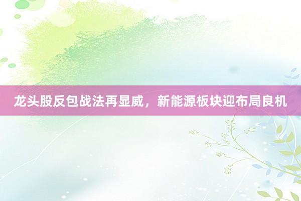 龙头股反包战法再显威，新能源板块迎布局良机