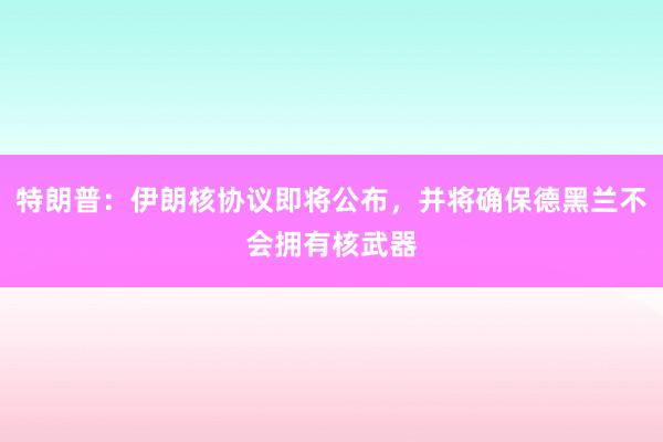 特朗普：伊朗核协议即将公布，并将确保德黑兰不会拥有核武器