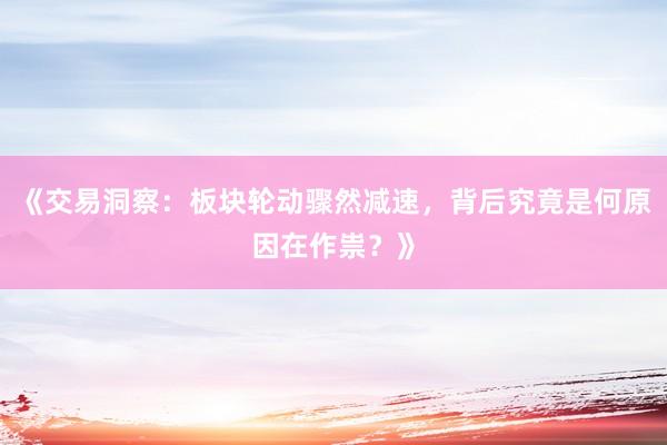 《交易洞察：板块轮动骤然减速，背后究竟是何原因在作祟？》