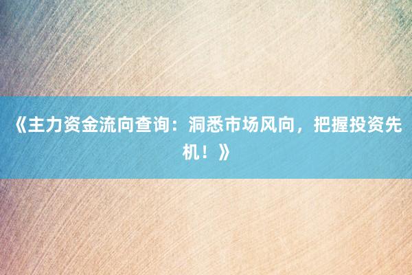 《主力资金流向查询：洞悉市场风向，把握投资先机！》