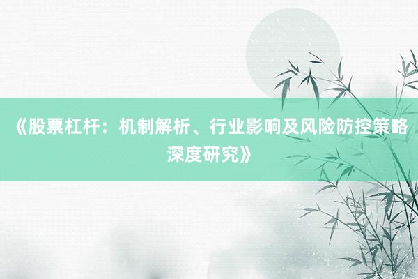 《股票杠杆：机制解析、行业影响及风险防控策略深度研究》