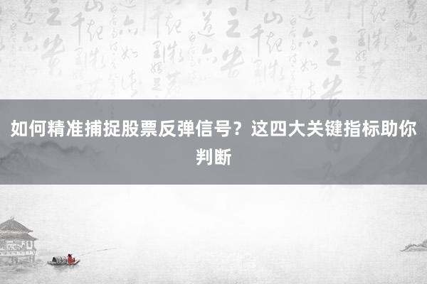 如何精准捕捉股票反弹信号？这四大关键指标助你判断