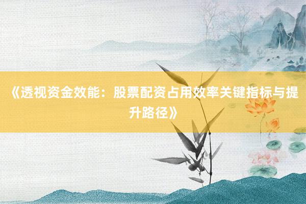 《透视资金效能：股票配资占用效率关键指标与提升路径》